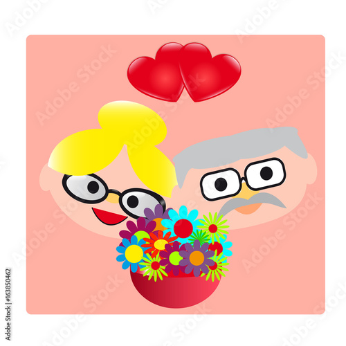 Grandmother Grandfather flowers hearts