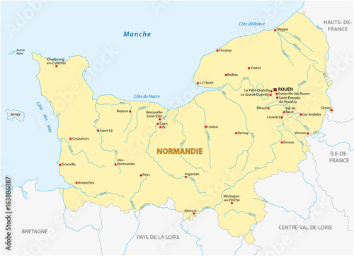 Map of the new French region of Normandy in French language