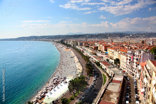 Aerial view of the Beach and Promenade in Nice France