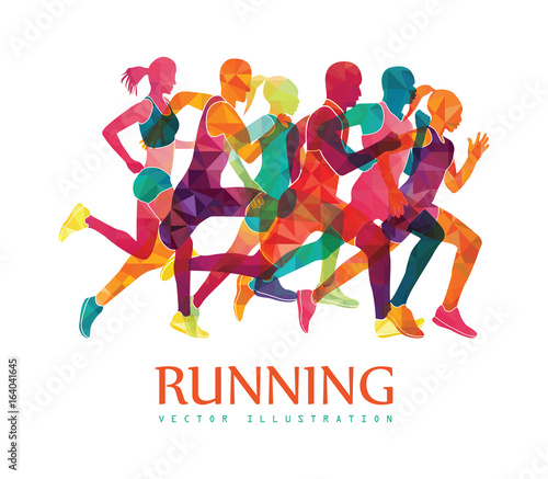 Running marathon, people run, colorful poster. Vector illustration