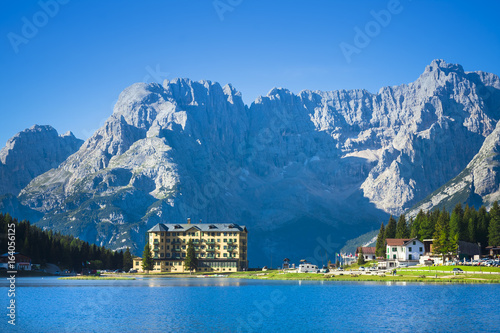 summer landscape at Misurina Lake in Italy Dolomites