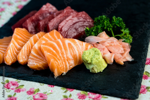 Tasty Japanese food fresh raw fish mixed sashimi