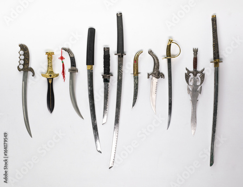 Collection of ancient cold steel, swords, daggers and sabers