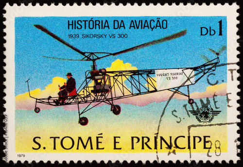 Helicopter Sikorsky VS 300 (1939) on postage stamp