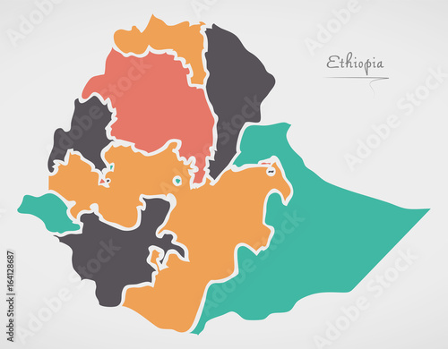 Ethiopia Map with states and modern round shapes