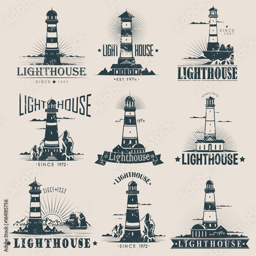 Isolated lighthouse on sea or ocean sketches