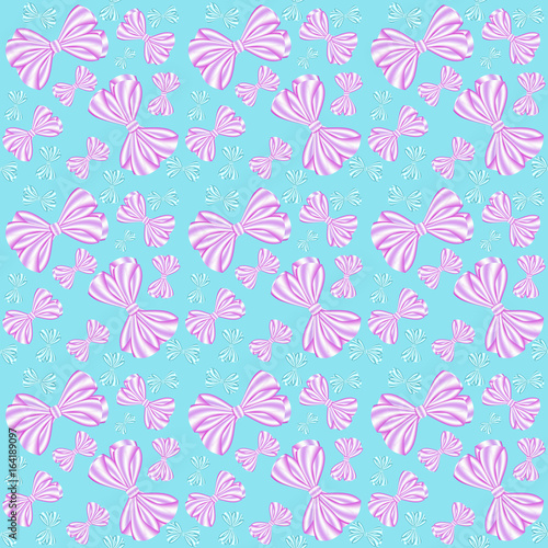 Seamless pattern with pink and blue bows from striped ribbons