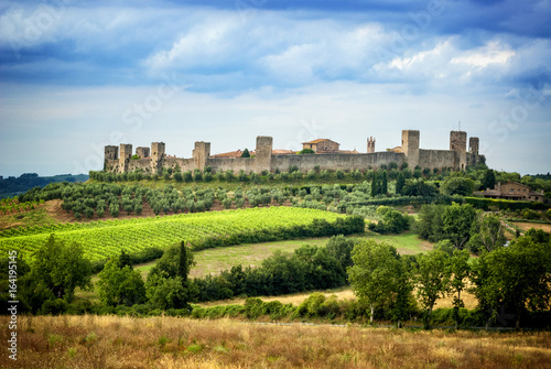 MONTERIGGIONI, SIENA - View of the small medieval village with stone walls of Monteriggioni in province of Siena, Tuscany Italy