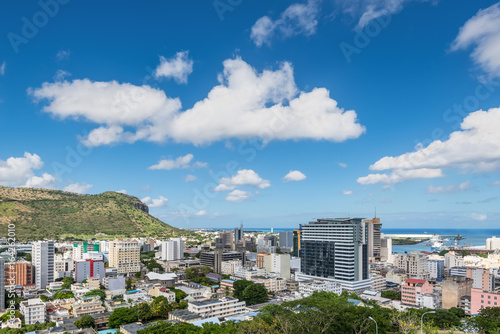 Port Louis Skyline - viewed from the fort Adelaide along the Indian Ocean in Mauritius capital city