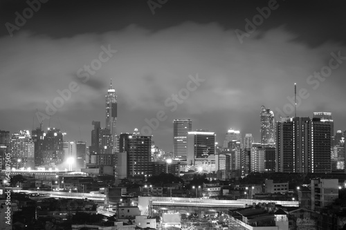 City / City and sky at night. Black and white tone.