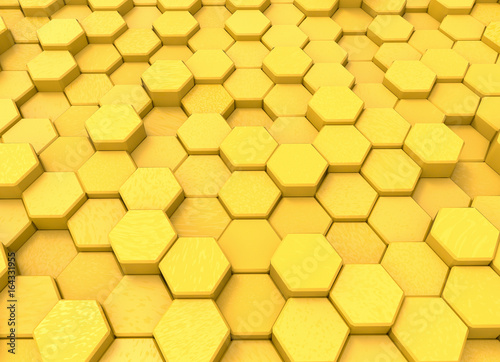 3d rendering. yellow hexagon or bee nest wall background