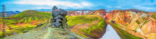 Panoramic view of colorful volcanic mountains Landmannalaugar in Iceland