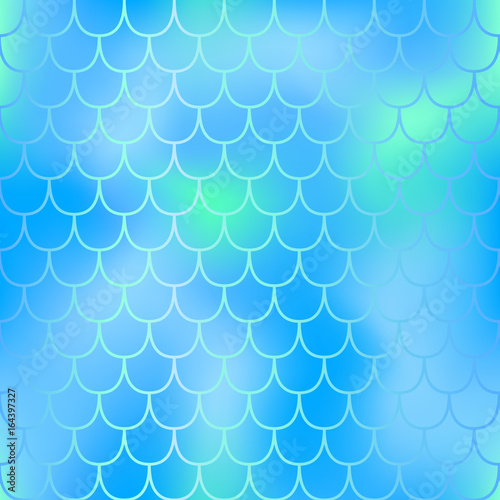 Fantastic turquoise blue fish skin pattern. Aqua blue mermaid vector background.
