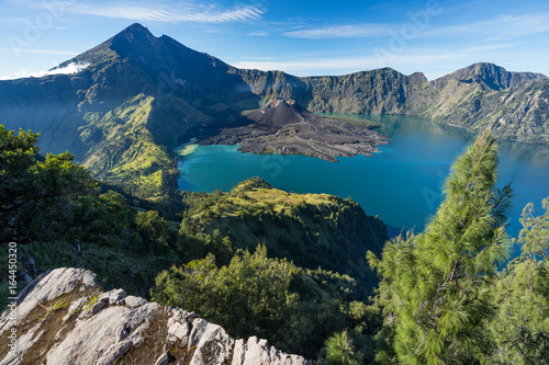 Rinjani volcano mountain view from Senaru crater rim, Lombok island, Indonesia