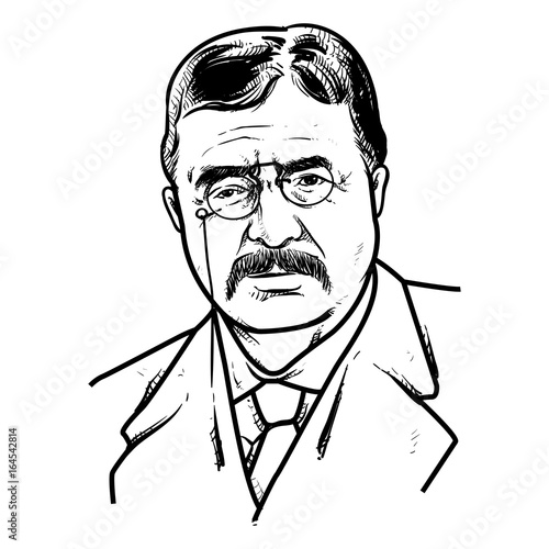 Theodore Roosevelt Vector illustration, Theodore Roosevelt Drawing outline, 26th U.S. President.