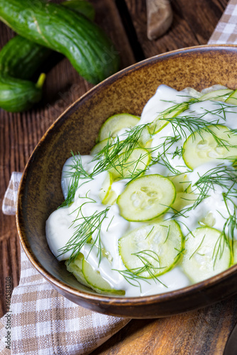 fresh cucumber salad with yogurt and young potatoes