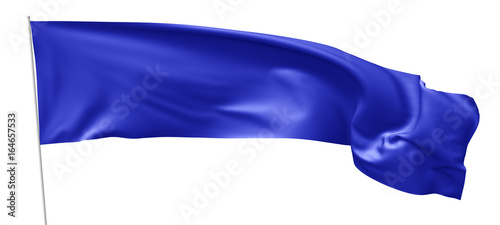 Long blue flag with flagpole waving in wind