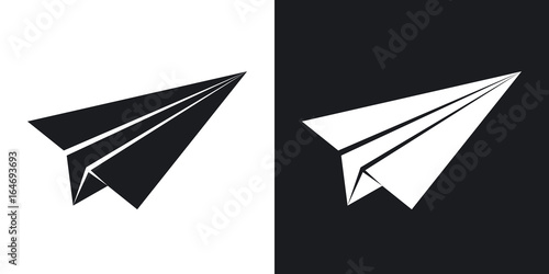 Vector paper airplane icon. Two-tone version on black and white background