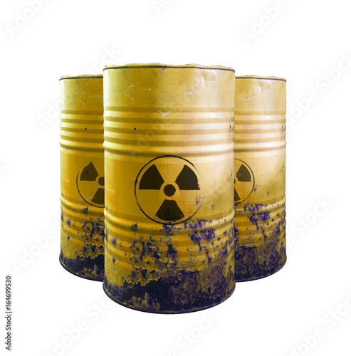 Yellow barrel of toxic waste isolated. Acid in barrels. Beware of poison. Toxicity