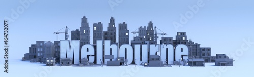 melbourne lettering, city in 3d render