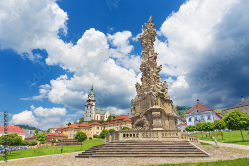 Kremnica - The Safarikovo square the baroque Holy Trinity column by Dionyz Ignac Stanetti (1765 - 1772) , castle and St. Catherine church.