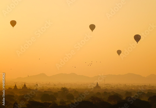 Landscape of Bagan temples in the sunrise