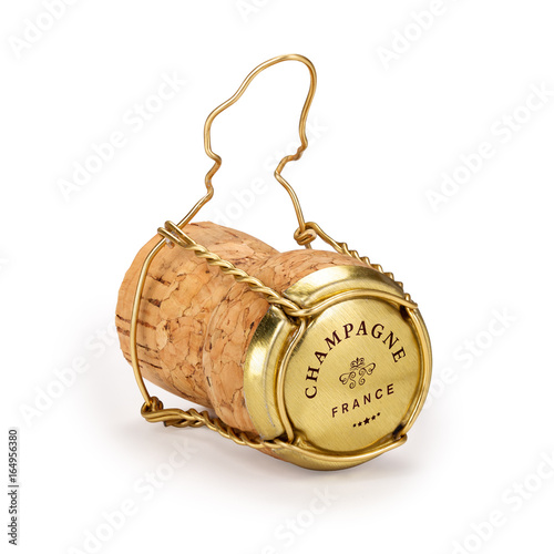 Champagne cork with text on cap, includes clipping path