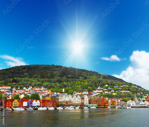 Cityscape of bergen in Norway, in a sunny day