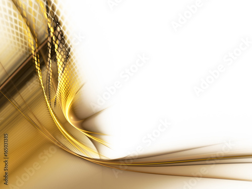 Abstract background element. Fractal graphics series. Curves, blurs and twisted grids composition. Golden and white colors.