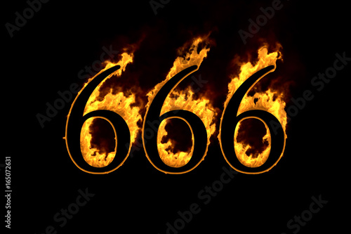 Fire number 666 isolated on black background, 3d illustration