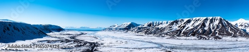 Pano view over the 30km long Adventdalen from Gruve 7, near Longyearbyen