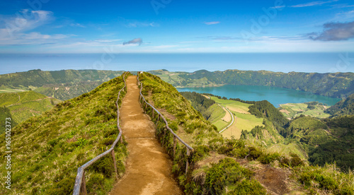 Walking path to a view on the lakes of Sete Cidades, Azores, Portugal