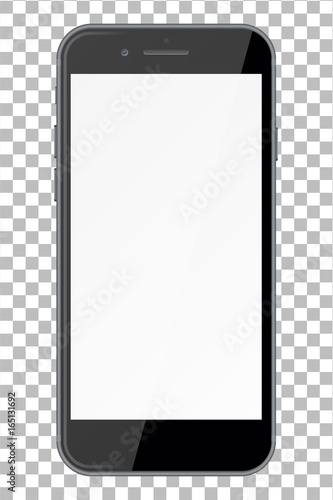 Smart phone with blank screen isolated on transparent background.