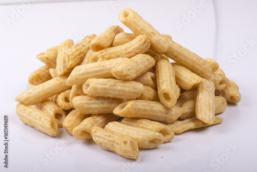 spicy fryums or snacks, or corn pasta