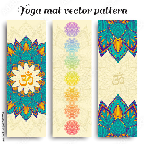 Set of yoga mat vector om and chakra pattern