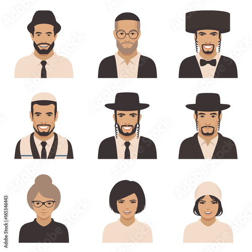 smile jewish people, vector rabbi jew face, orthodox, judaism illustration