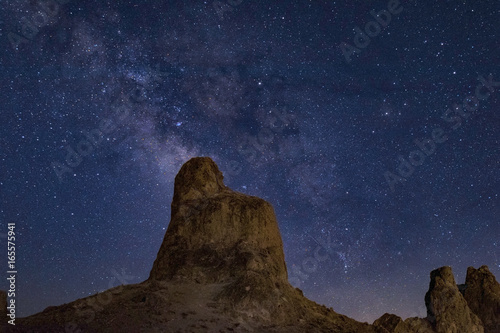 Milky Way rising at Trona Pinnacles in California desert at twilight