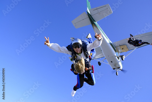 Skydiving tandem jump from the plane
