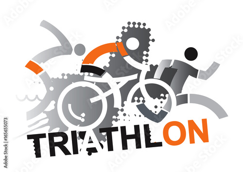 Triathlon Racers. Three triathlon abstract stylized athletes on the grunge background. Vector available.