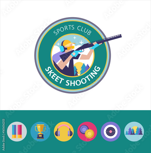 Vector logo of the sport club. Shooting Skeet. Round icons. Set of design elements.