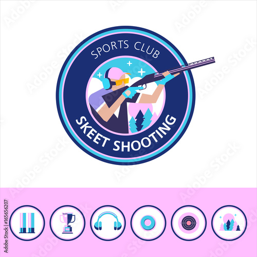 Vector logo of the sport club. Shooting Skeet. Set of design elements. Round icons.