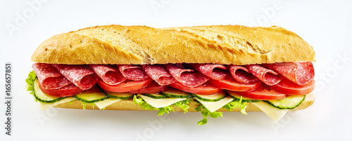 Fresh crusty baguette salami sandwich
