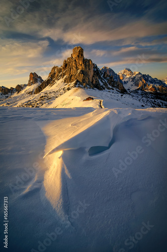 Winter landscape of Passo Giau, Dolomites, Italy