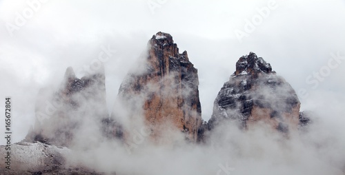 Drei Zinnen or Tre Cime di Lavaredo with fog