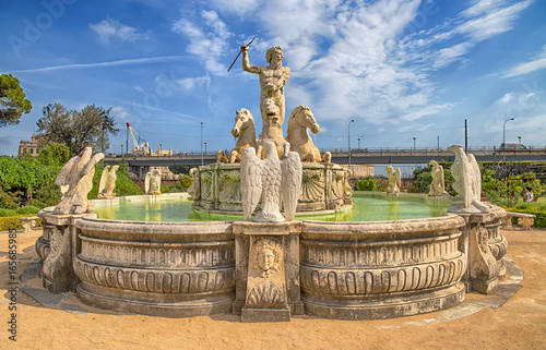 GENOA (GENOVA) ITALY, JULY, 19, 2017 - Neptune fountain in the the garden of the Prince's Palace, Andrea Doria's Palace in Genoa (Genova), Italy