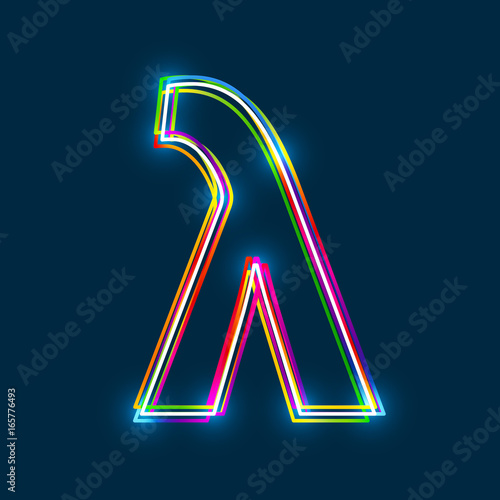 Greek Small Letter Lambda - Vector multicolored outline font with glowing effect isolated on blue background. EPS10