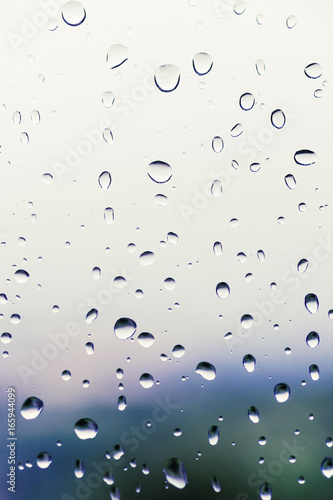 Dirty window of drops in a rainy day