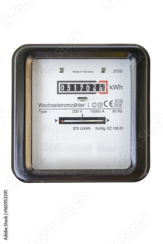 electricity meter in front of a white background