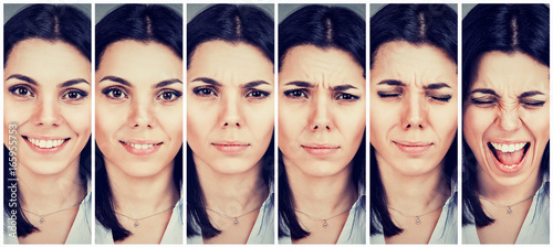 woman changing mood from being happy to getting upset and angry