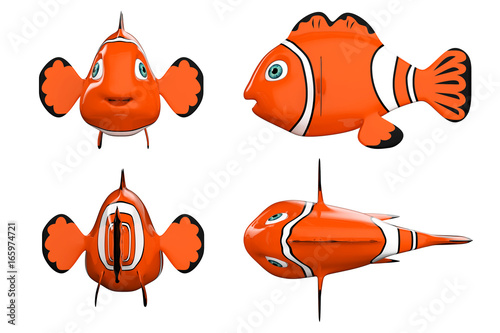 Cartoon Red Sea Clownfish. 3d Rendering
